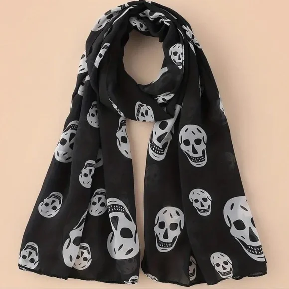 SHEER SKULLS ☠️ | Black & White Skull Print | Scarf (Brand New!) 💕✨ - Picture 3 of 12